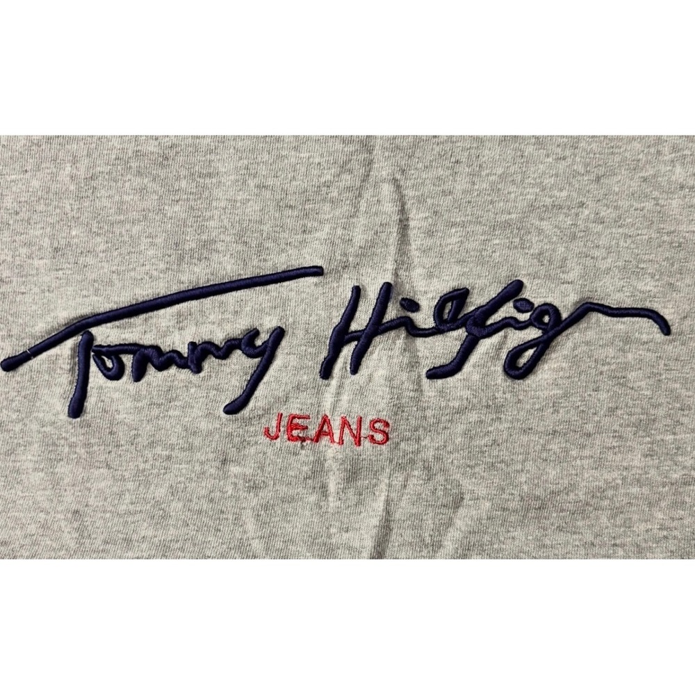 Vintage Tommy Hilfiger Signature Logo T Shirt USA Made XL 90s Gray Cotton Tee - Picture 3 of 5